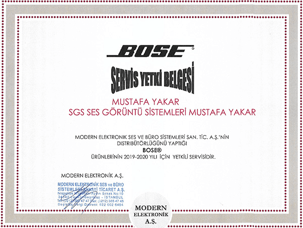 Bose Yetkili Servis Belgesi