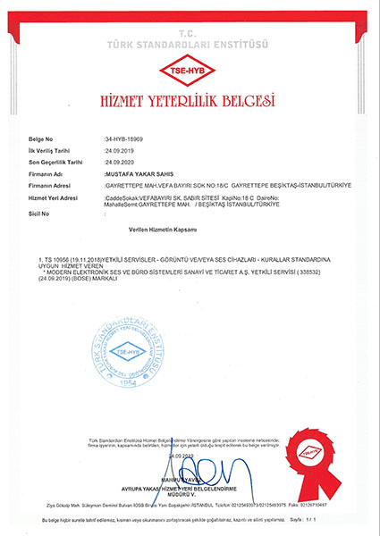 TSE Hizmet Yeterlilik Belgesi